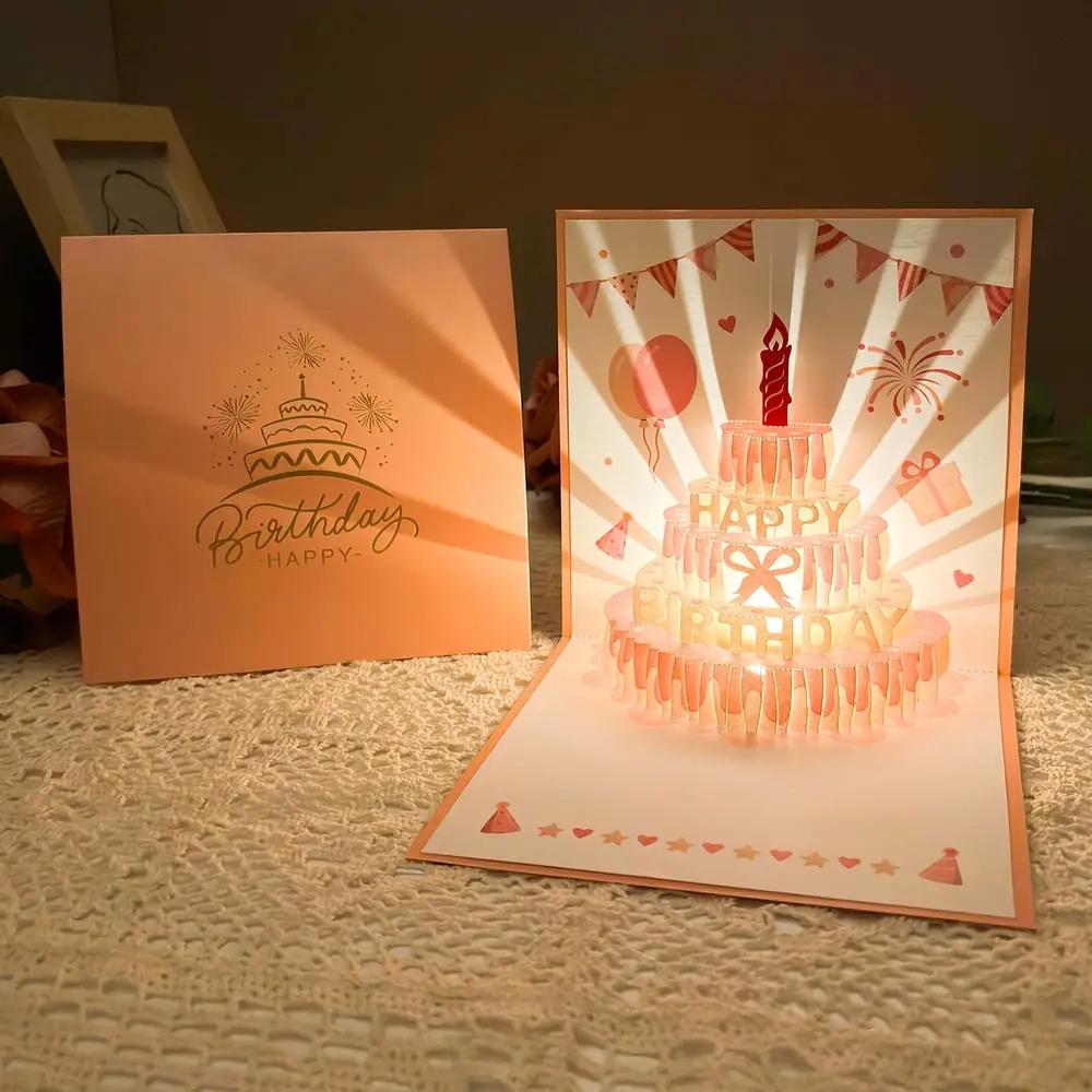 3D Pop-Up Birthday Card Laser-Cut LED Light & Music