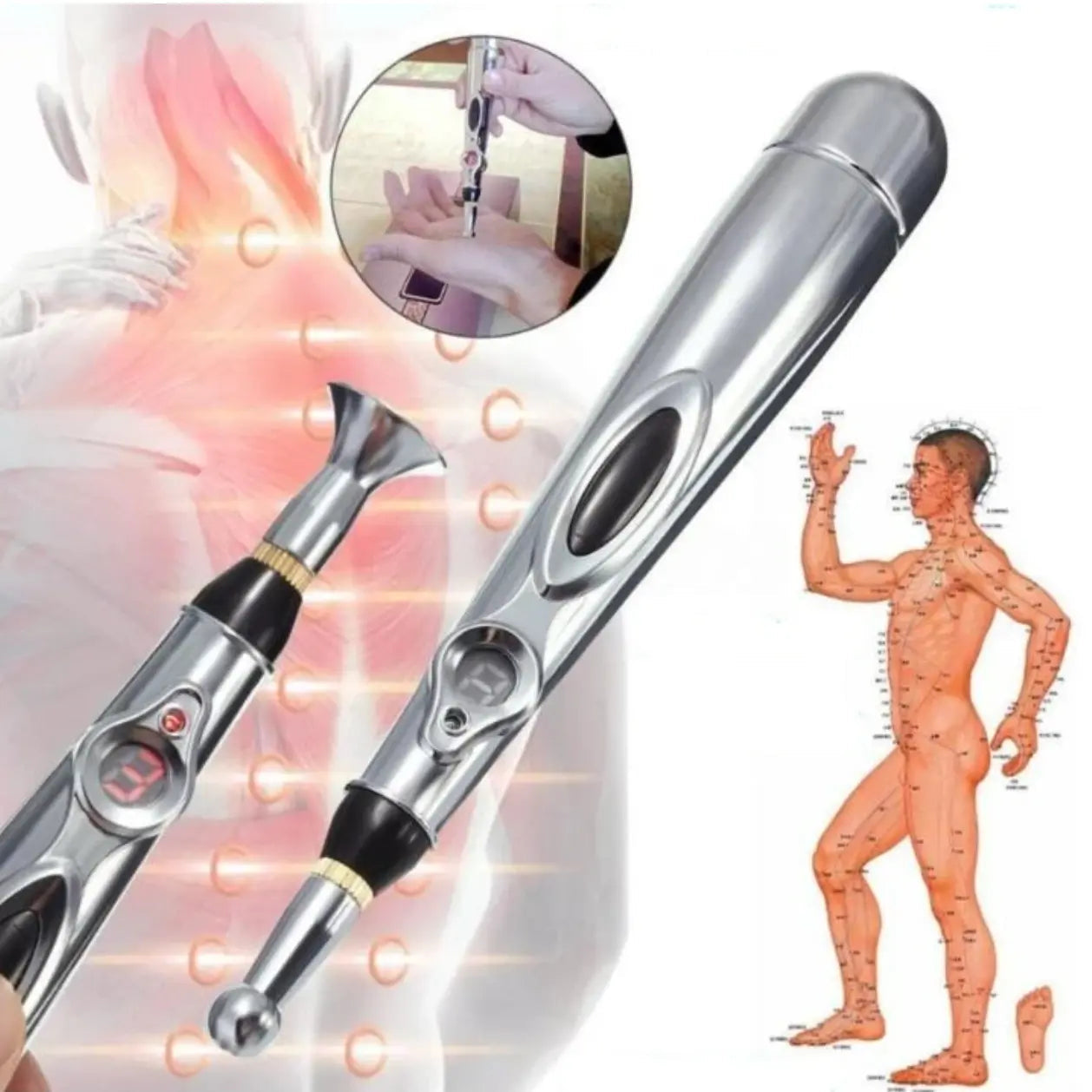 Acupuncture Pen Needle-Free Interchangeable Tips Nine Intensity Levels