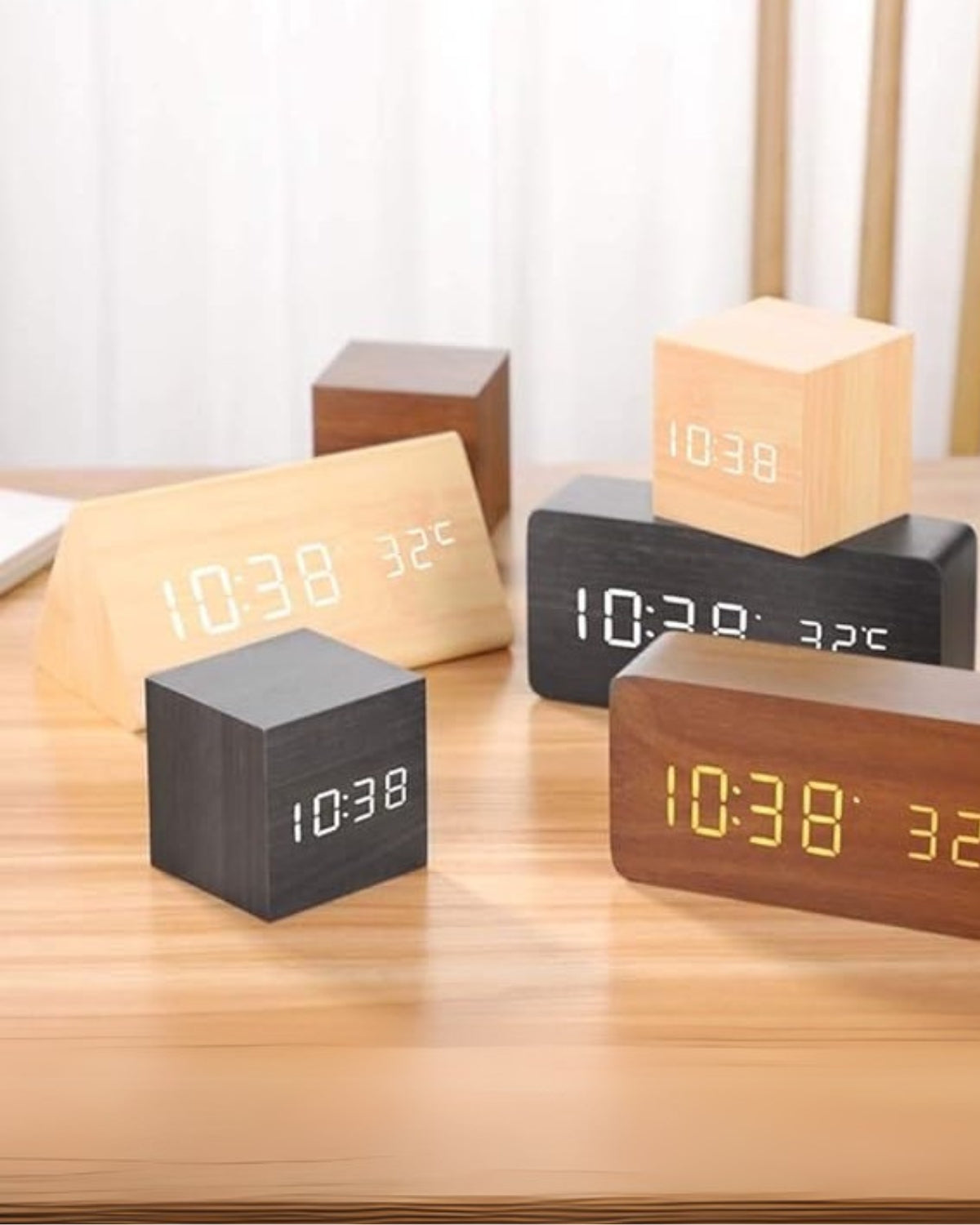 Alarm Clock Wooden LED Temperature & Humidity