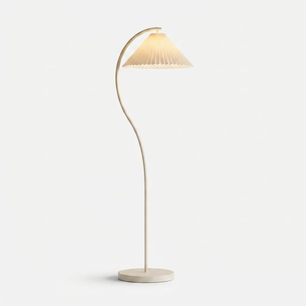 Arc Floor Lamp Pleated Fabric Shade Dimmable LED