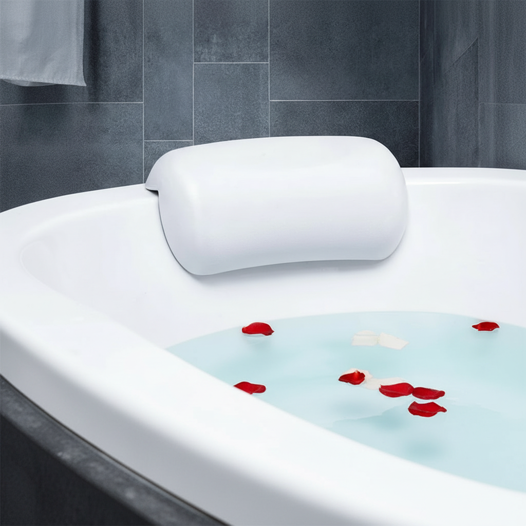 Bathtub Pillow Ergonomic Neck Support Water-Repellent Foam Suction Cups