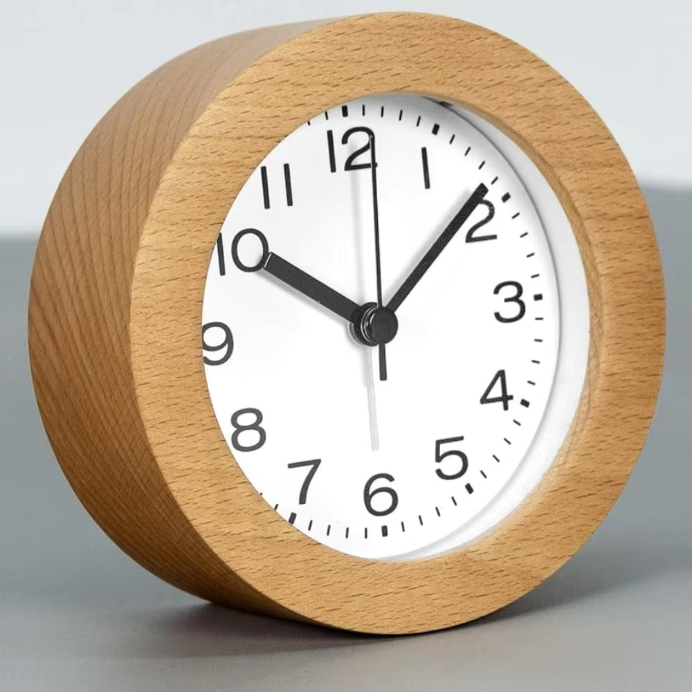 Bedside Alarm Clock Beech Wood Silent LED Night Light