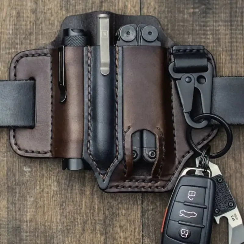 Belt Pouch Handcrafted Leather Multitool & Flashlight Owl Buckle