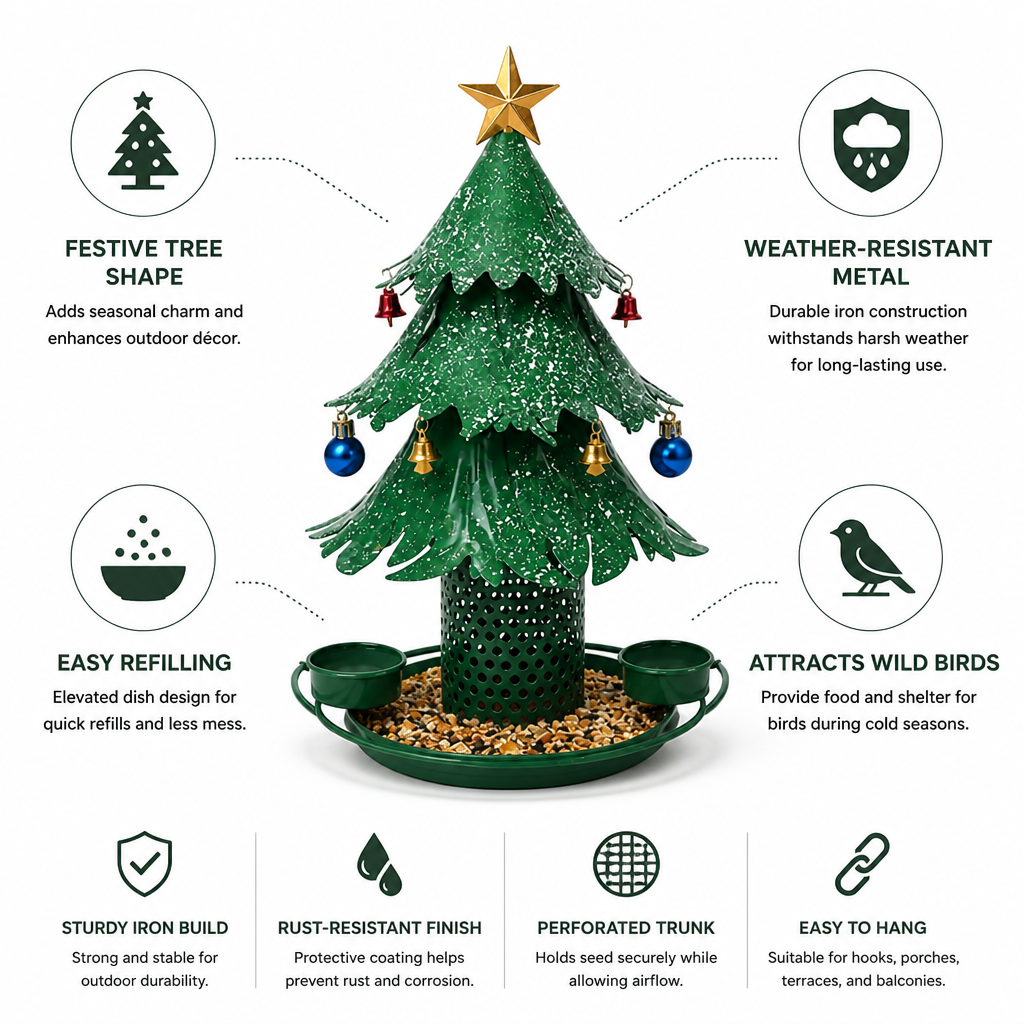 Bird Feeder Christmas Tree Shape Weather-Resistant Iron