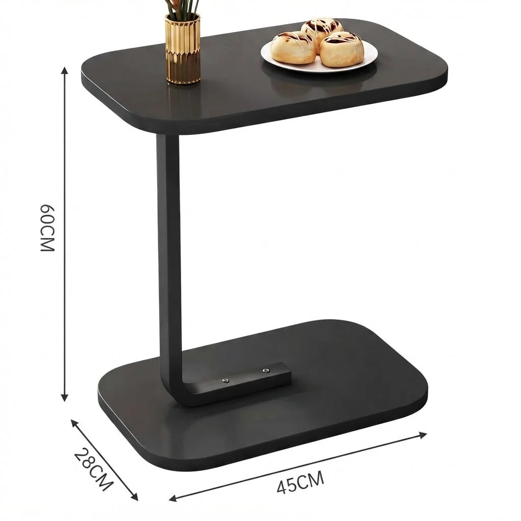 C-Shaped Side Table Space-Saving Wood Top & Steel Leg