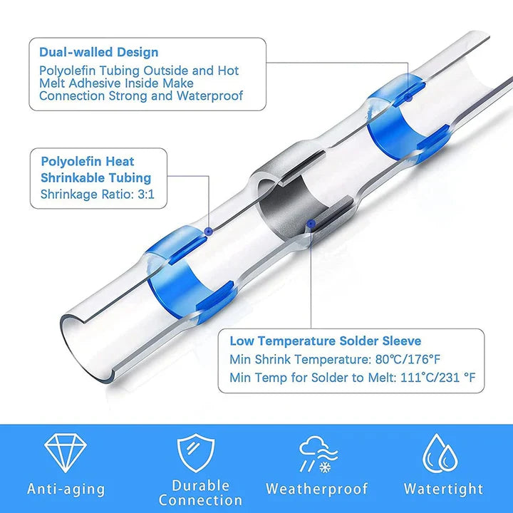 Cable Connectors Waterproof Heat-Shrink & Solder Ring 50-Piece