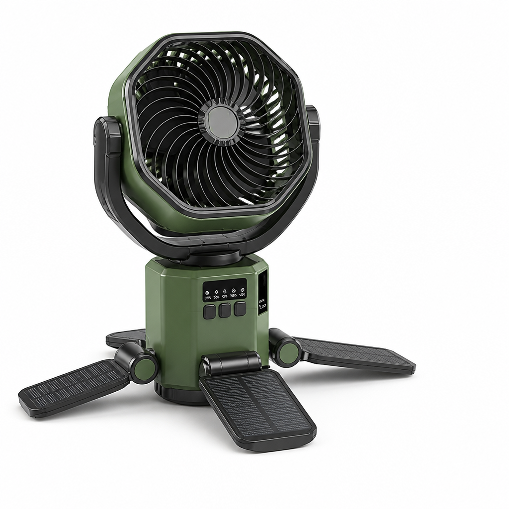 Camping Fan Solar Charging & Power Bank 30-Hour Runtime