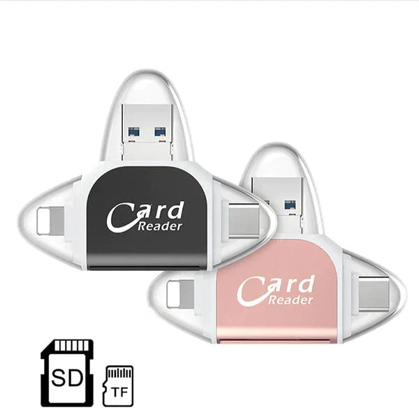 Card Reader 4-in-1 USB-C Lightning Micro-USB USB-A Keychain