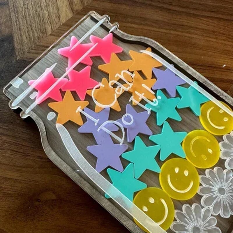 Children's Reward Jar Walnut Veneer Colorful Stars & Stand