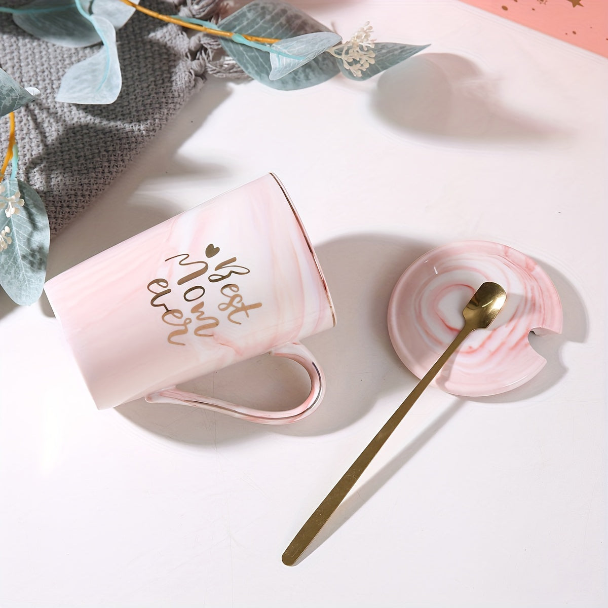 Coffee & Tea Cup Set Porcelain Lid & Spoon