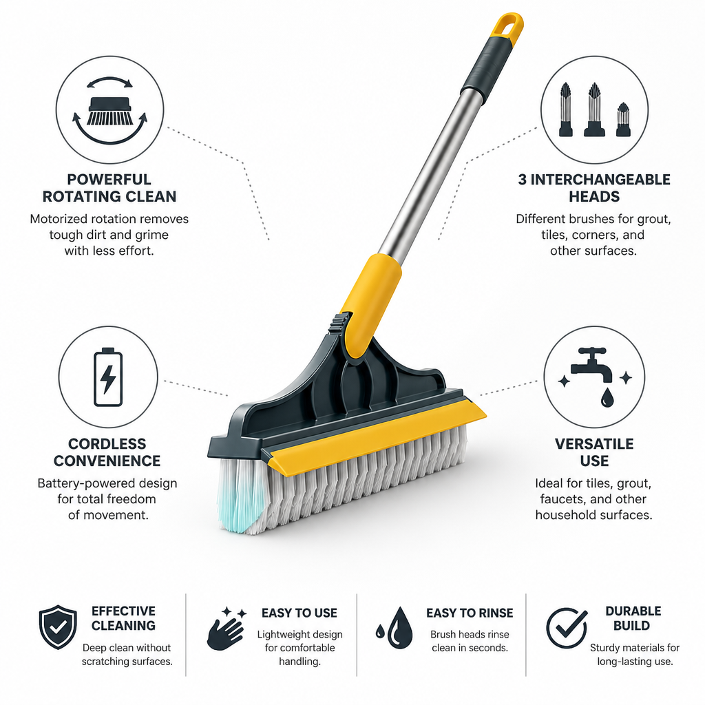 Cordless Rotating Power Scrubber (3 Interchangeable Heads)