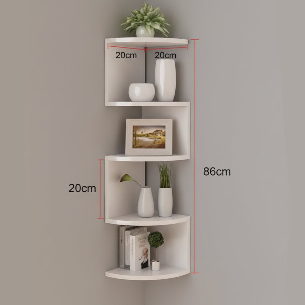 Corner Shelf Zigzag 5-Tier Space-Saving Lacquered MDF