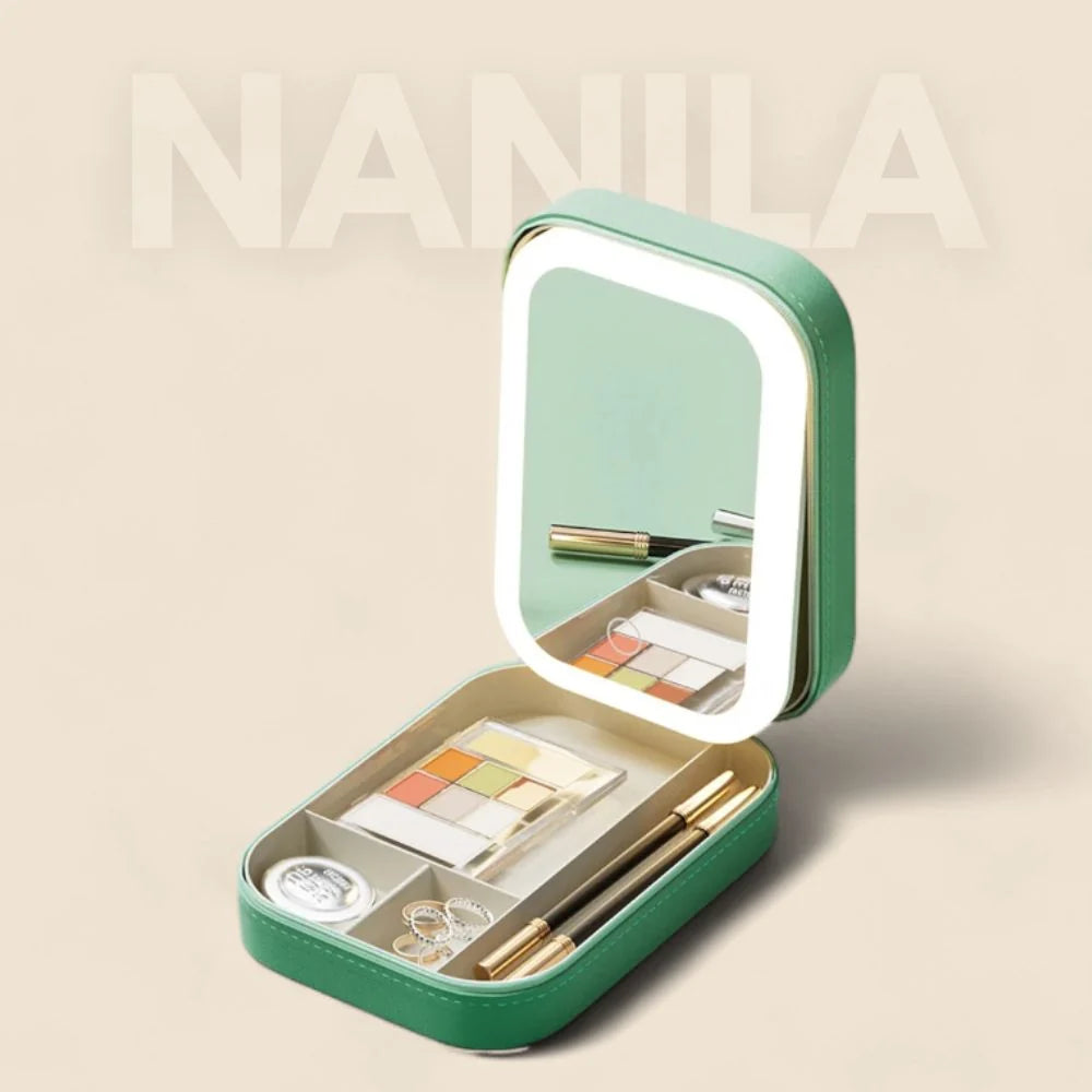 Cosmetic Case Integrated LED Mirror Multiple Compartments