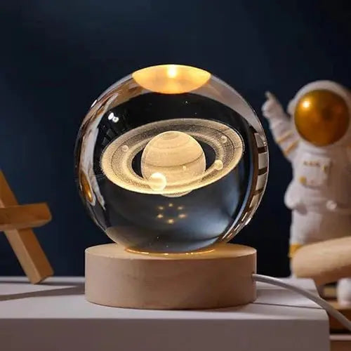 Crystal Ball Lamp 3D Engraved Warm LED Wood Base