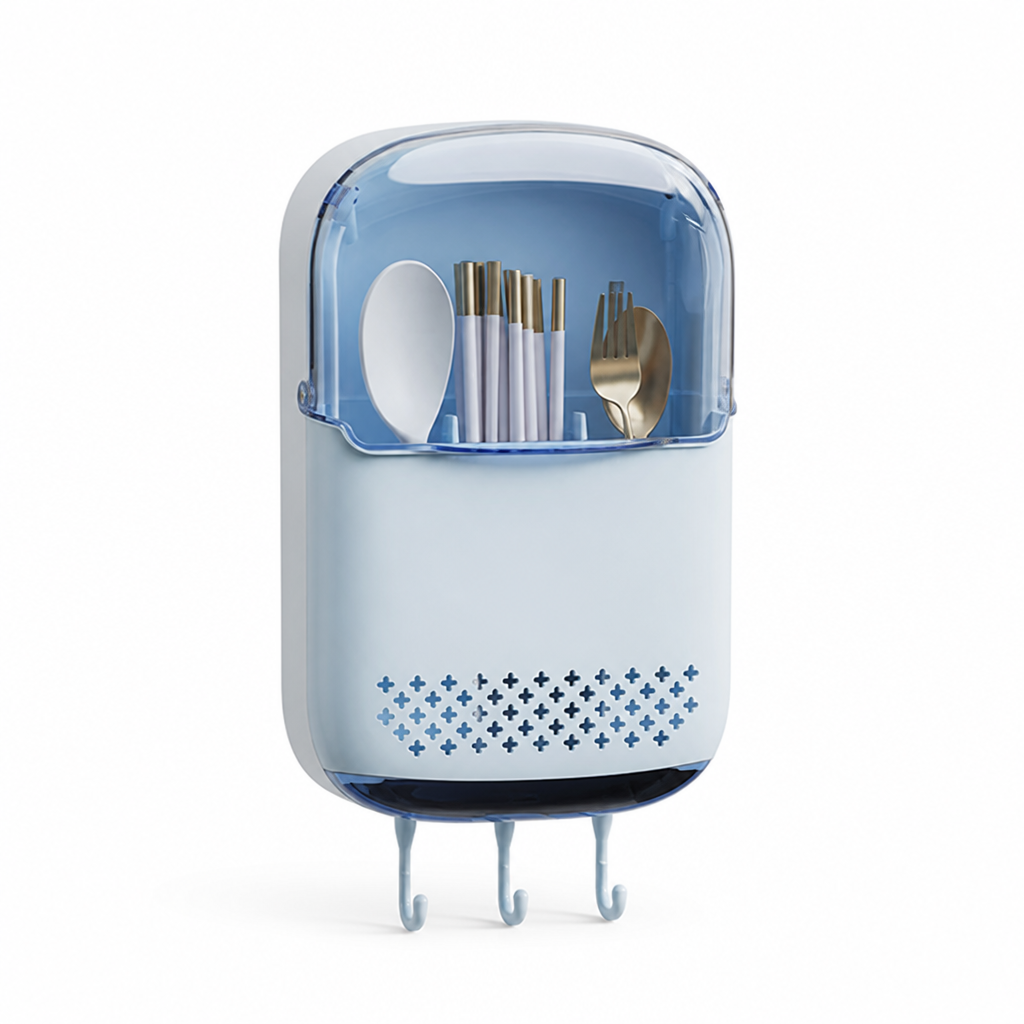 Cutlery Holder Wall-Mount No-Drill Dustproof Lid