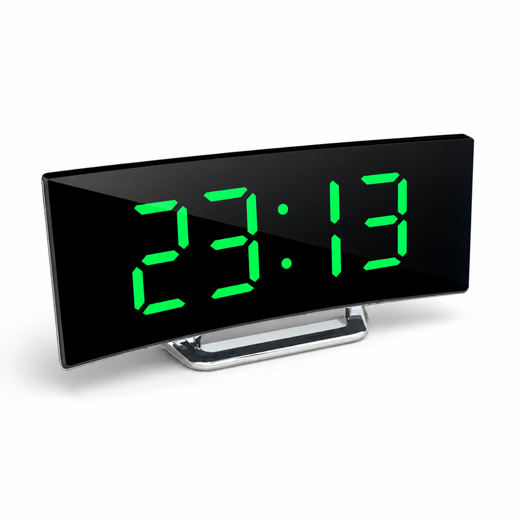 Digital Alarm Clock Curved LED Mirror Display