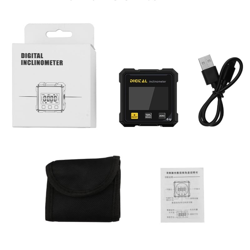 Digital Angle Gauge 360° Range Magnetic Base Illuminated LCD