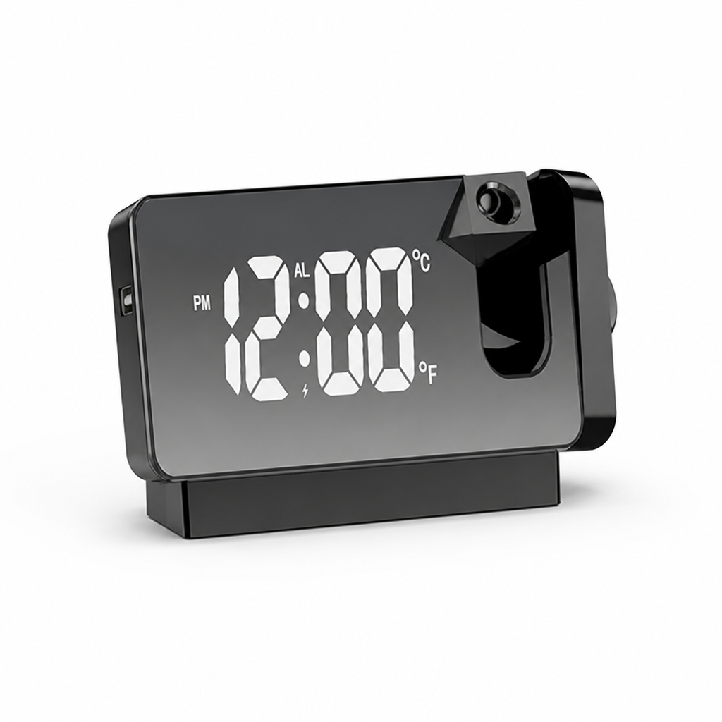Digital Projection Alarm Clock with Rotatable Projector, USB Charging (7-Inch LED Display)