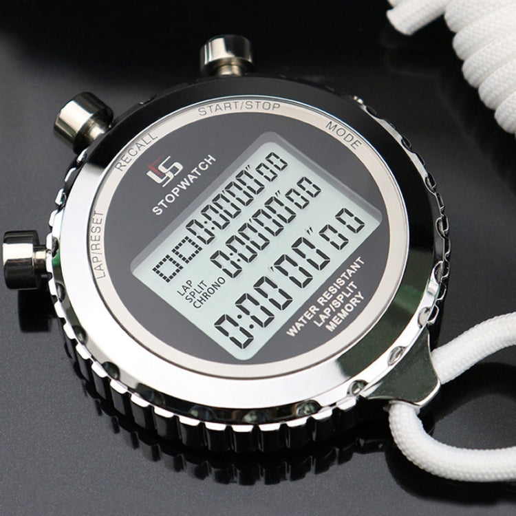 Digital Stopwatch 1/100s Precision 3-Line Display Stainless Steel