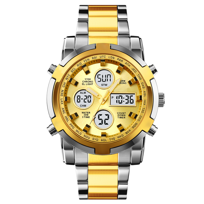 Digital Wristwatch Analog-Digital Stainless Steel Band 30m Water-Resistant