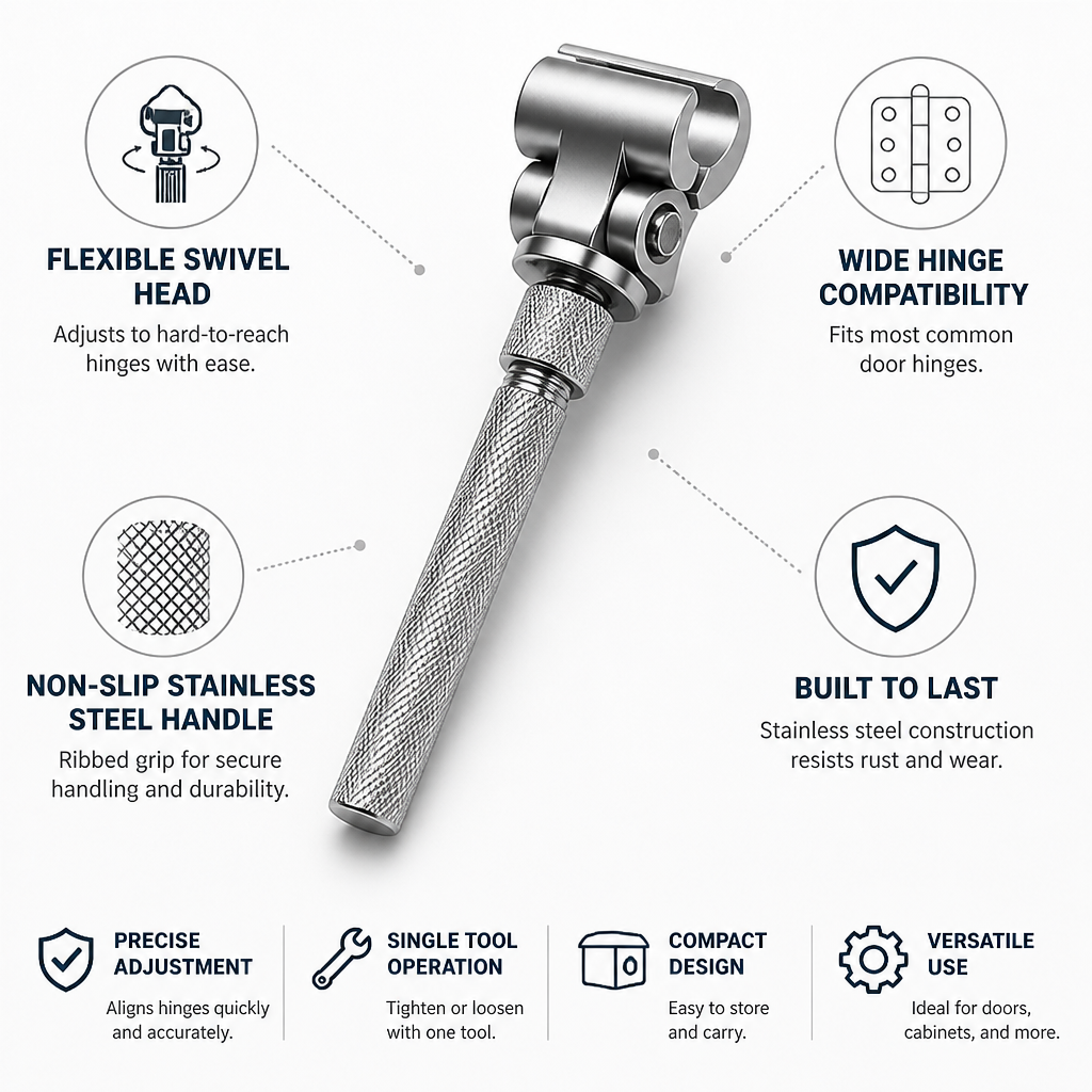 Door Hinge Wrench Adjustable Swivel Head Stainless Steel