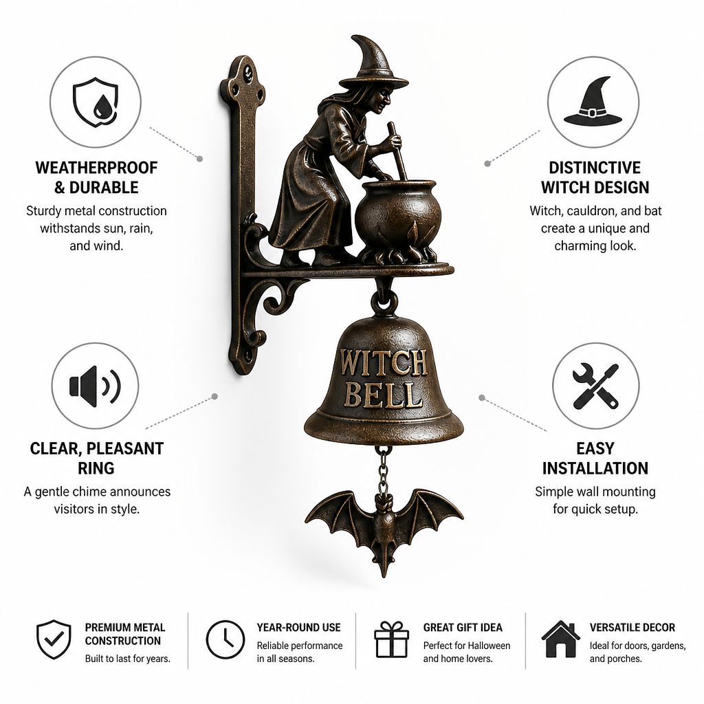 Doorbell Witch Motif Antique Bronze Weatherproof