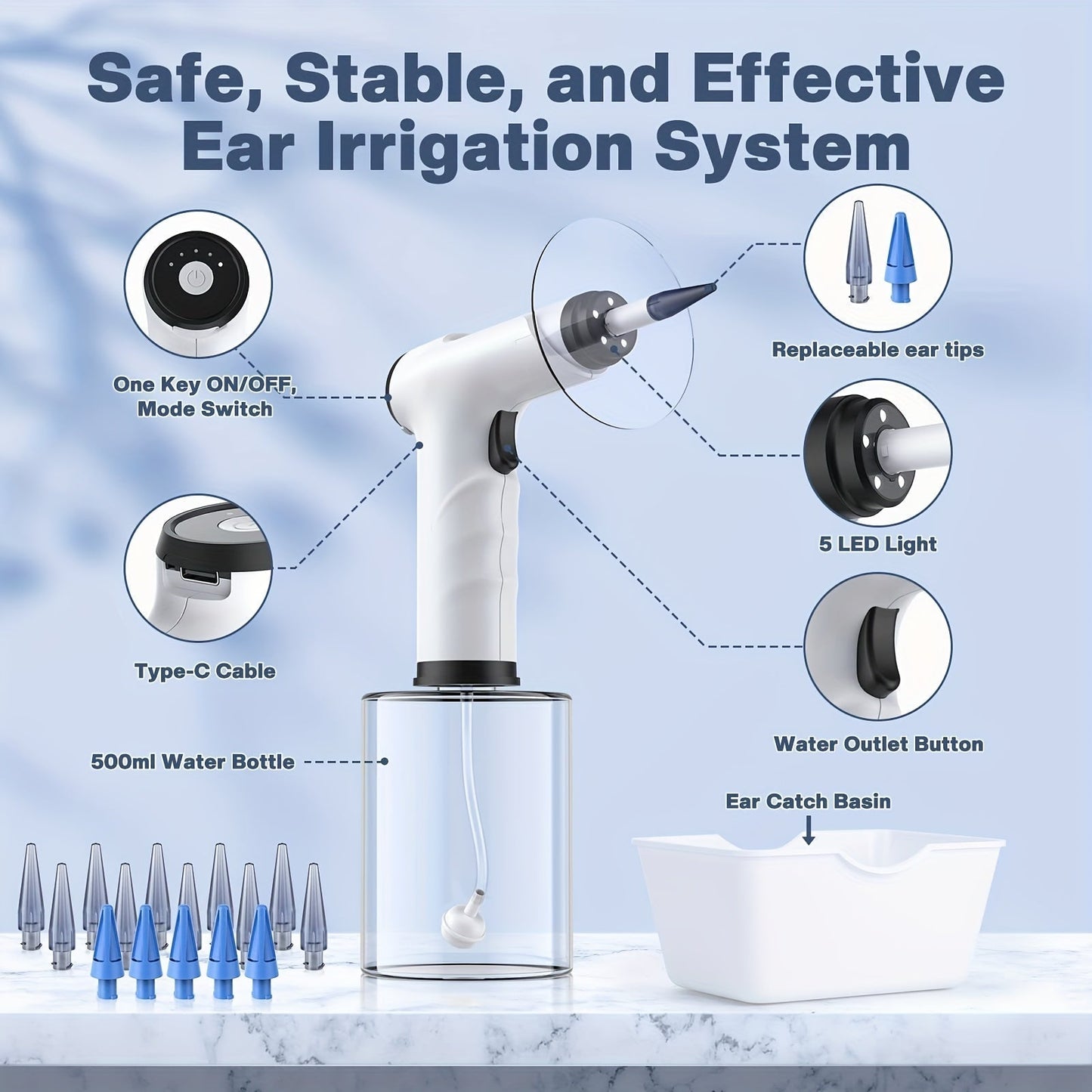 Ear Cleaning Kit Gentle Flushing USB Rechargeable LED Light