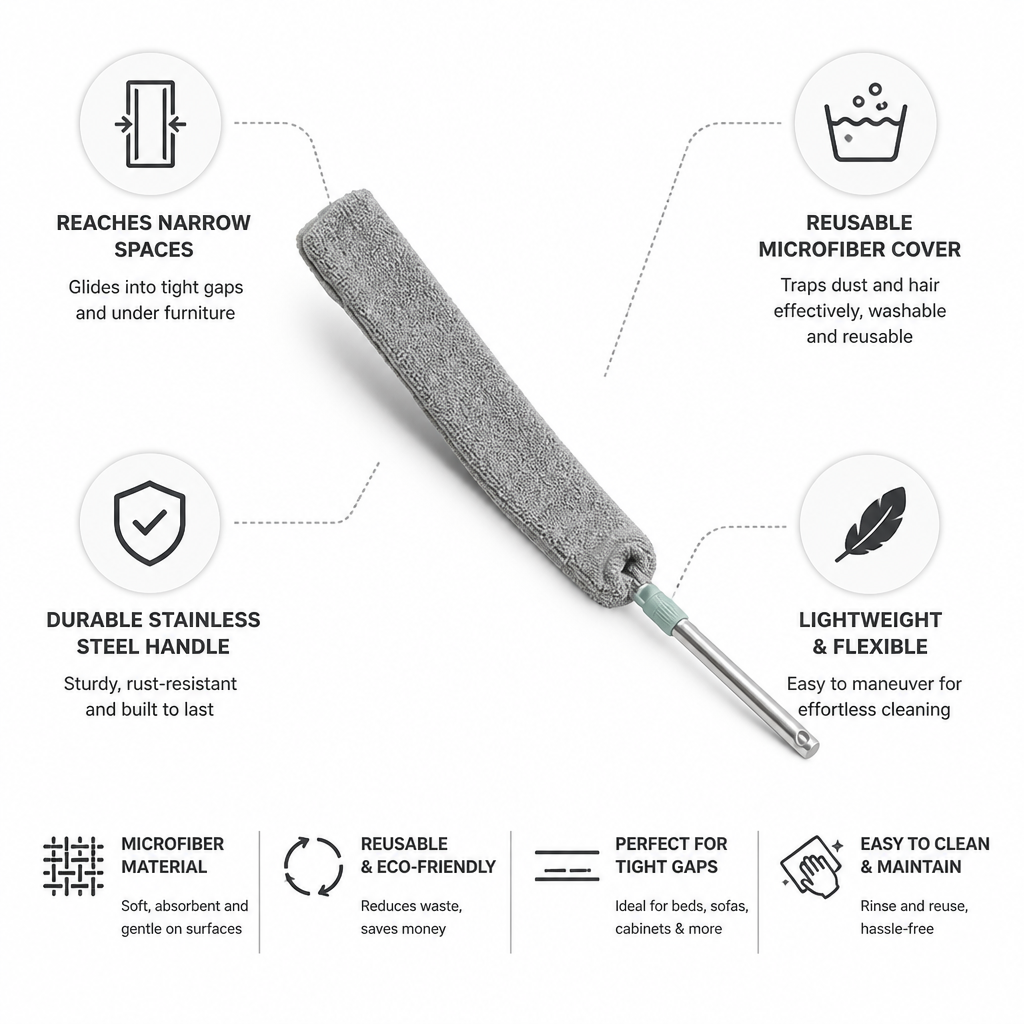 Flexible Microfiber & Stainless Steel Duster for Narrow Gaps