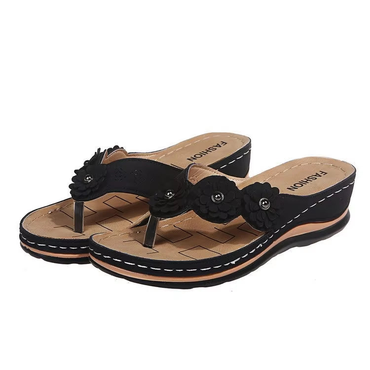 Flip-Flops Handcrafted Floral Appliques Cushioned Footbed & Non-Slip Sole