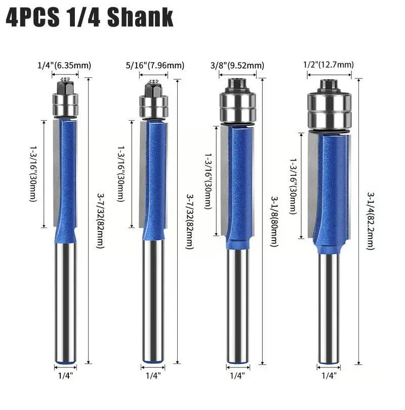 Flush Trim Router Bit Set Double Ball Bearing