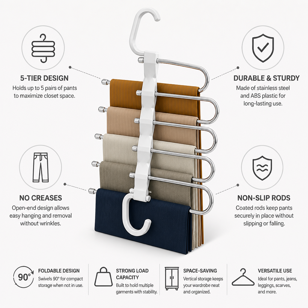 Foldable 5-Tier Non-Slip Pants Hanger