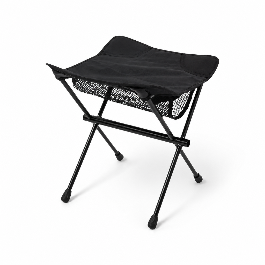Foldable Camping Stool with Mesh Pocket (Oxford Fabric, Steel Frame)
