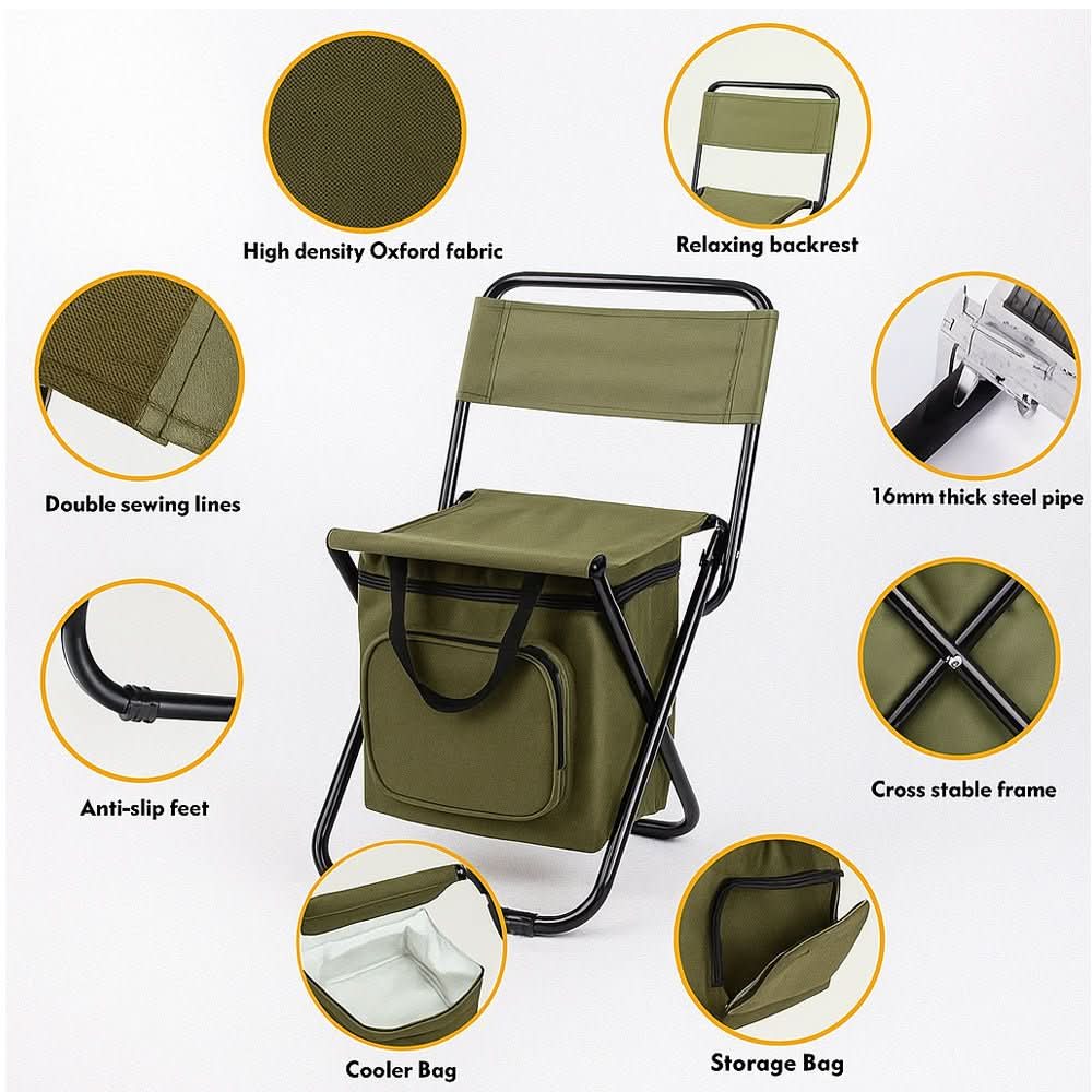 Folding Chair Integrated Cooler Bag Steel Frame