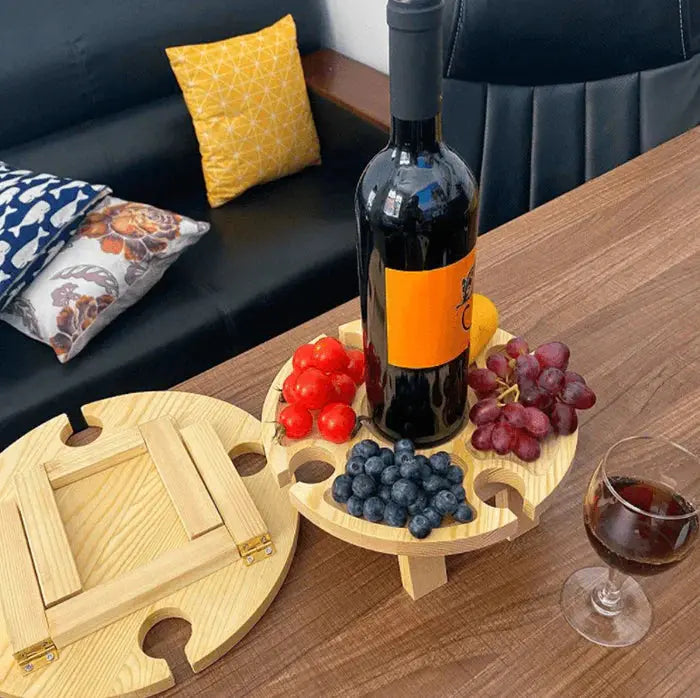Folding Picnic Table Solid Wood Compact With Wine Slots