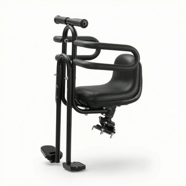 Front Child Bike Seat Foldable Footrests Padded Faux Leather