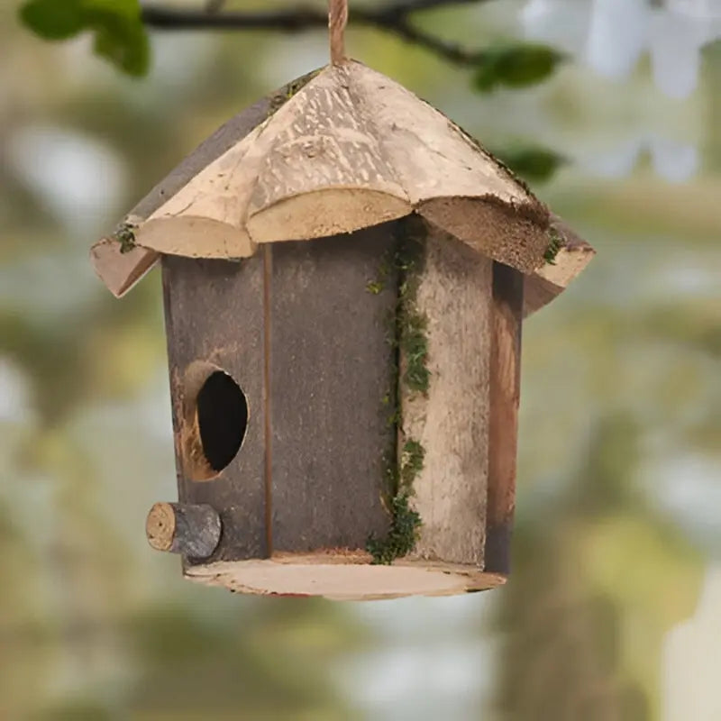 Garden Birdhouse Cabin-Shaped Durable Wood Ready To Hang