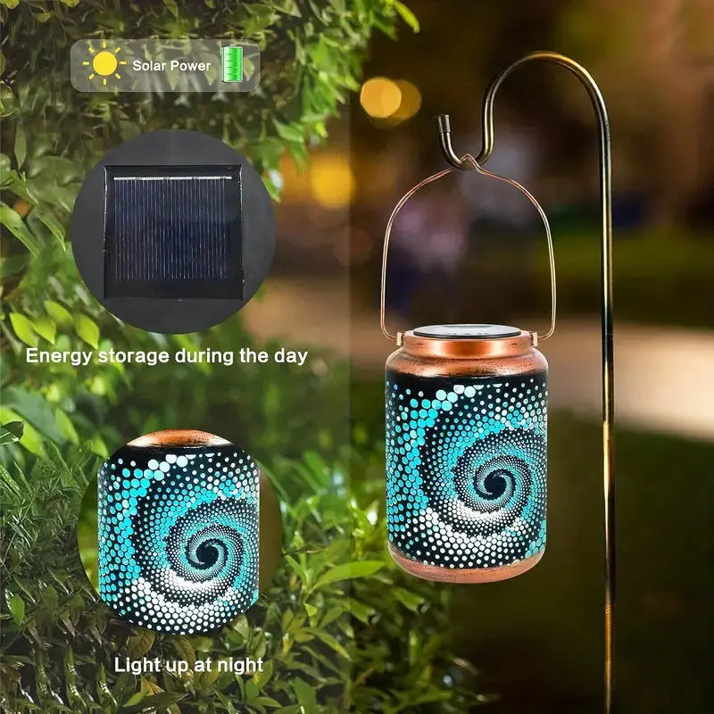Garden Lantern Swirling Light Pattern Weatherproof Metal