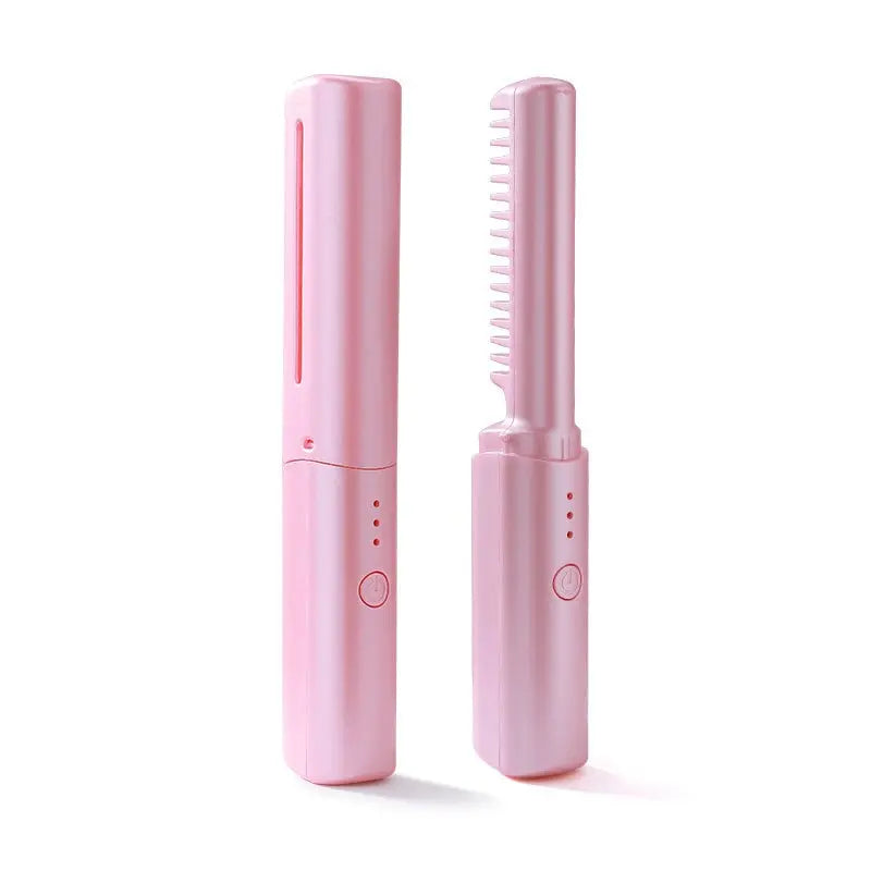 Hair Straightening Brush Cordless Rechargeable Ceramic-Coated