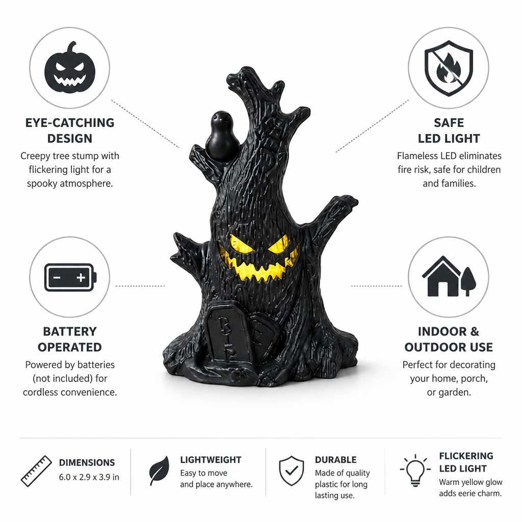 Halloween Tree Decoration Flickering Pumpkin Face Flameless LED Battery Operated