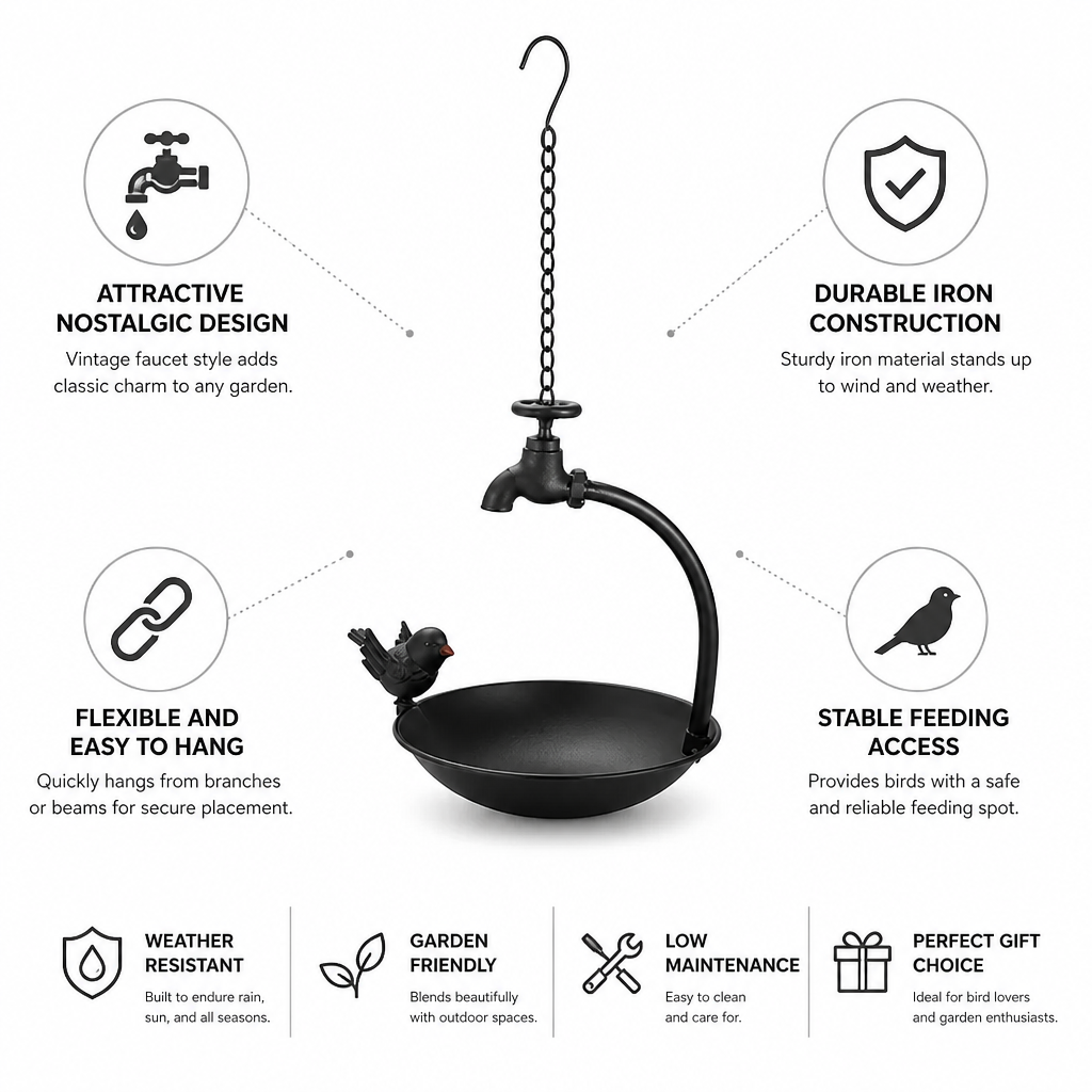 Hanging Bird Feeder Vintage Faucet Design Iron Weather Resistant