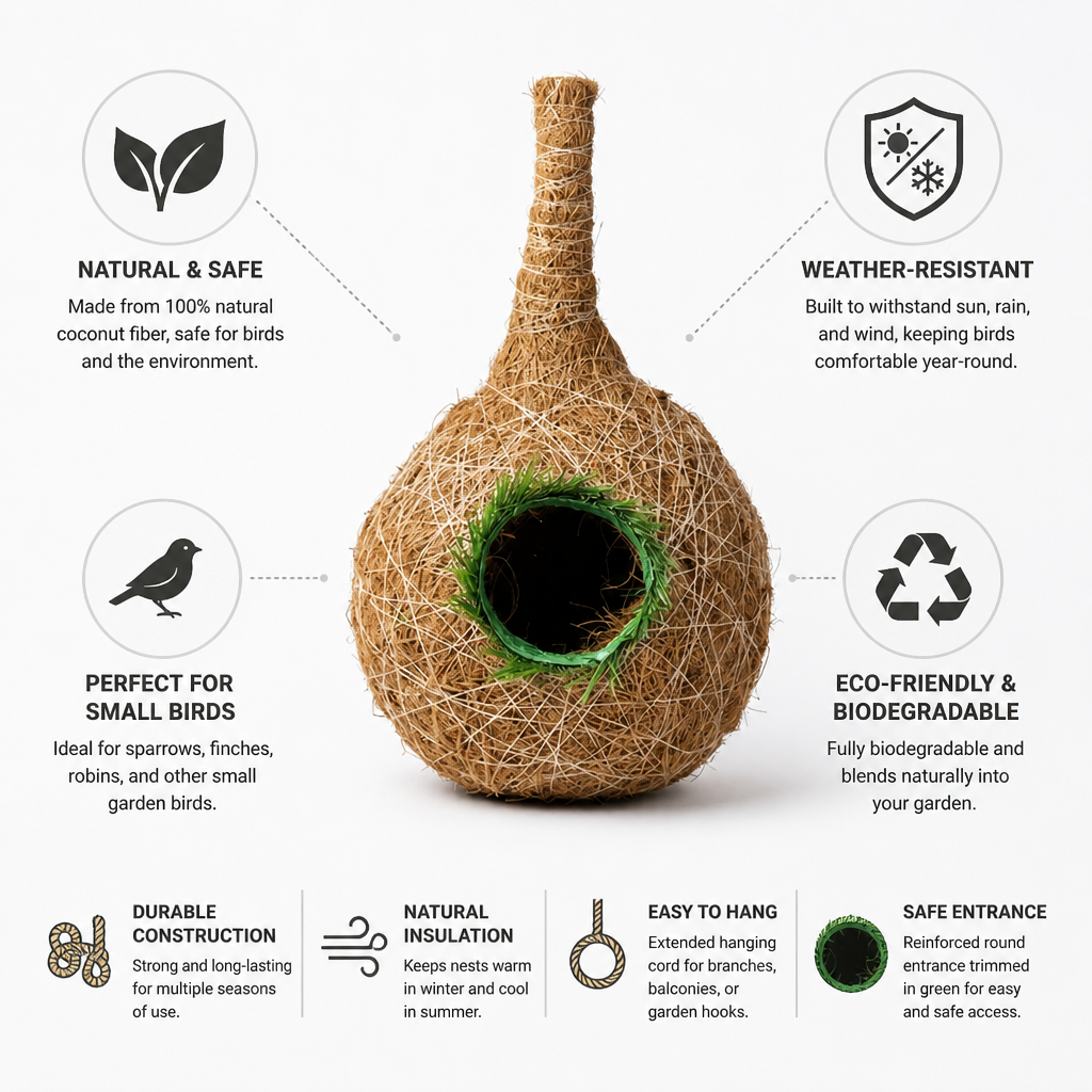 Hanging Bird Nest Coconut Fiber Weather-Resistant Biodegradable