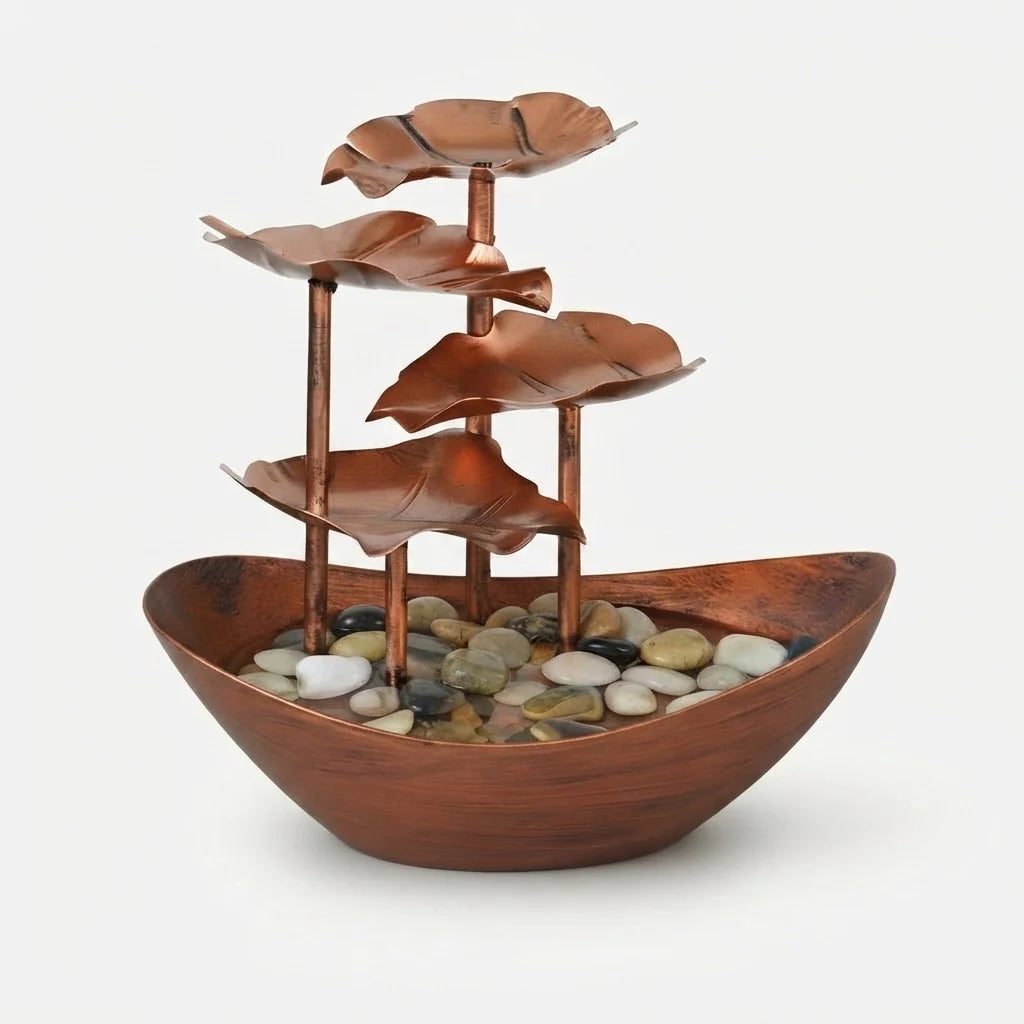 Indoor Fountain Multi-Level Metal Leaf Warm LED Cordless