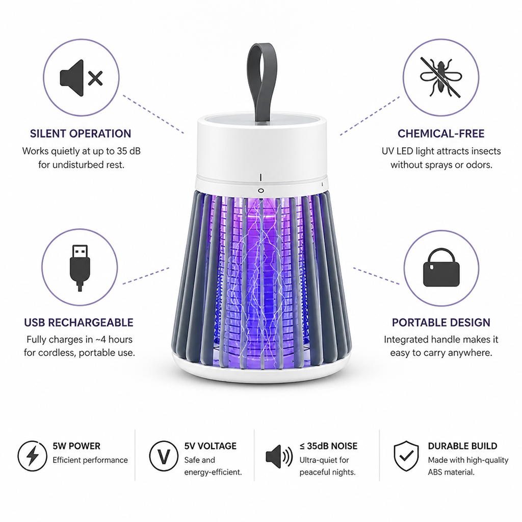 Insect Trap USB Rechargeable Silent UV LED
