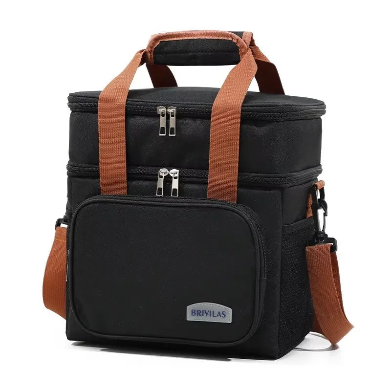 Insulated Cooler Bag Double Compartment Adjustable Shoulder Strap & Handle