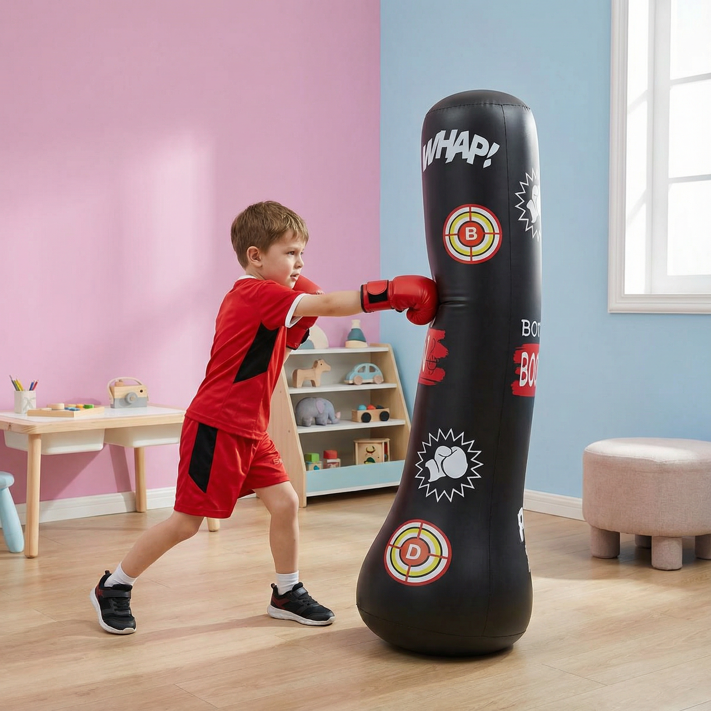 Kids Inflatable Punching Bag Shock-Absorbing Water-Fillable Base