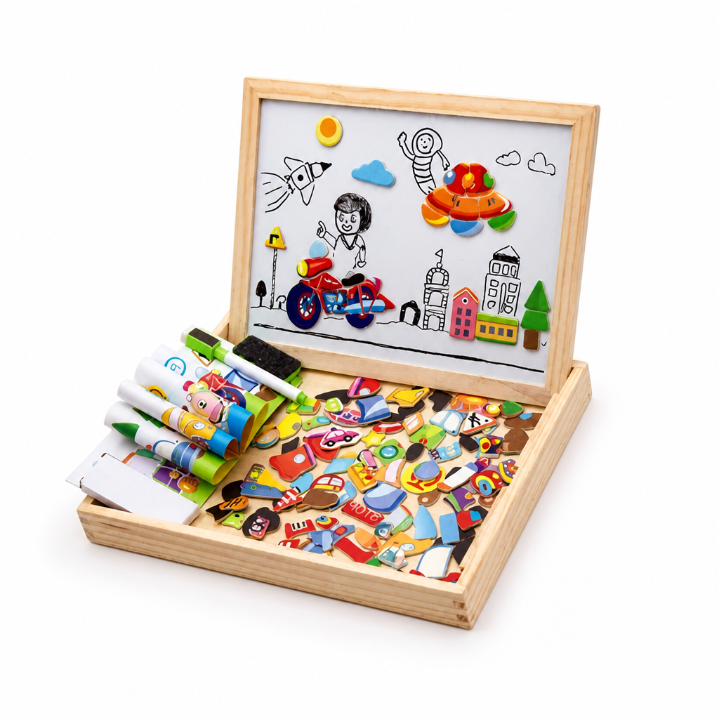 Kids Magnetic Play Board Double-Sided Whiteboard & Chalkboard