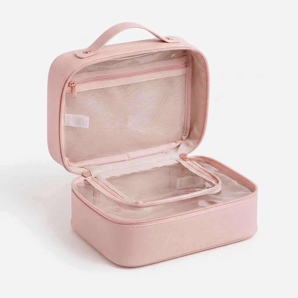 Makeup Bag Clear Compartments & Water-Resistant Textile