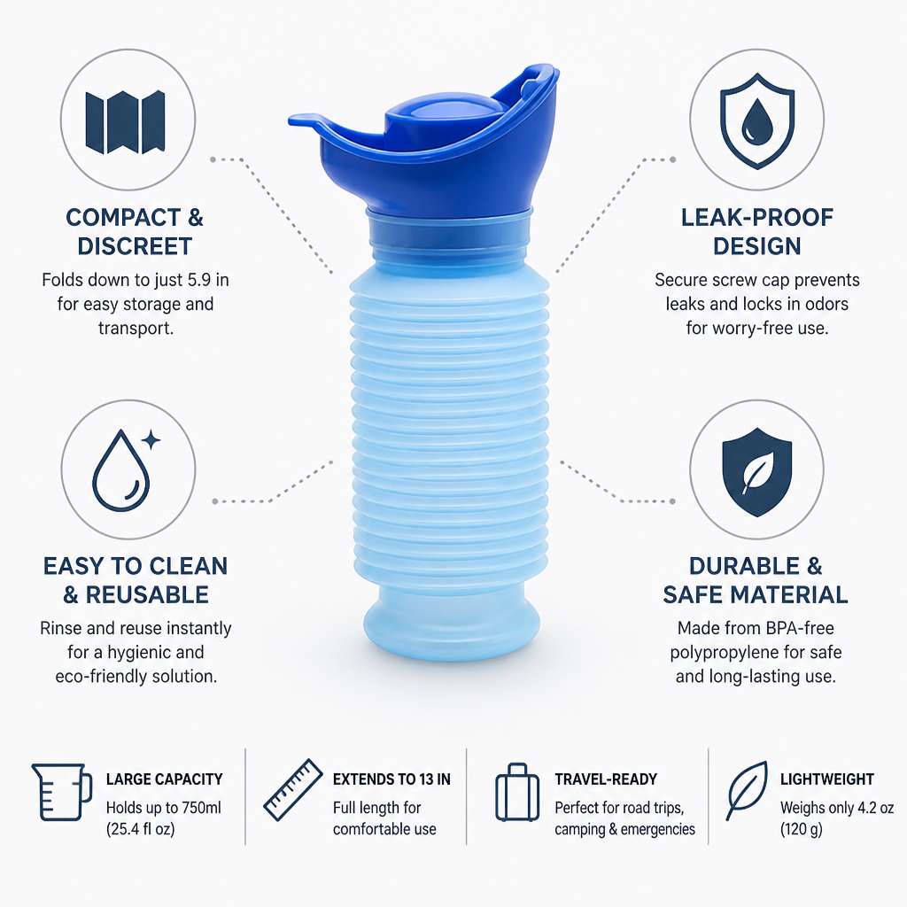Men's Travel Urinal Collapsible Leak-Proof 750ml