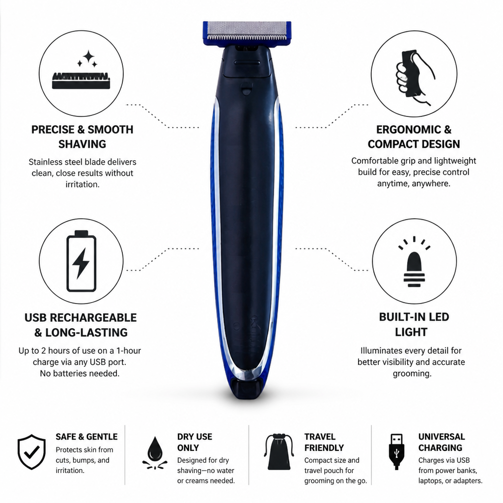 Men's Trimmer Stainless Steel Blade USB Rechargeable