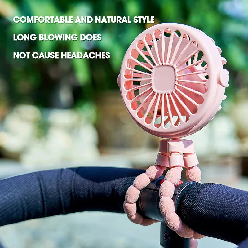 Mini Fan Flexible Tripod 3-Speed USB Night Light